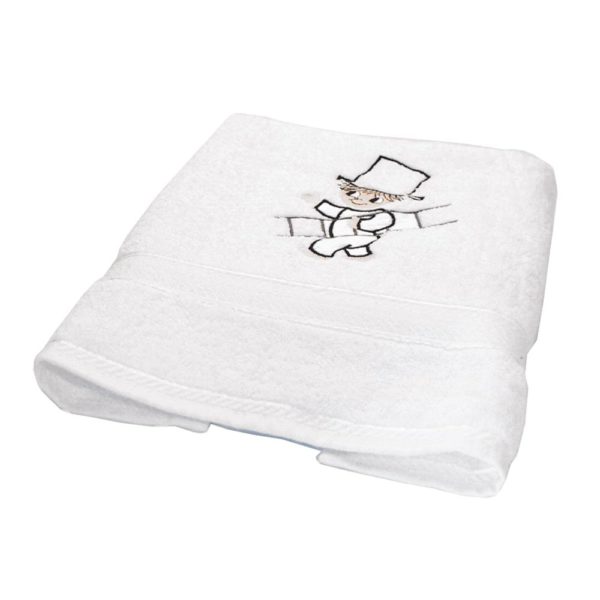 Shower towel, towel white, with Schorni embroidery, Schornifix online store